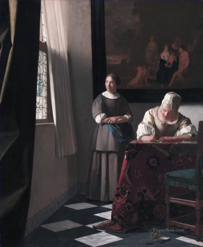  Johannes Painting - Lady Writing a Letter with Her Maid Baroque Johannes Vermeer